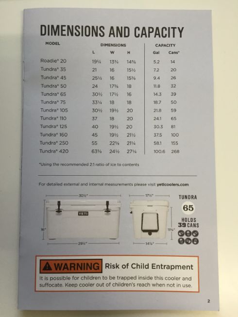 Yeti Coolers Capacity Brochure