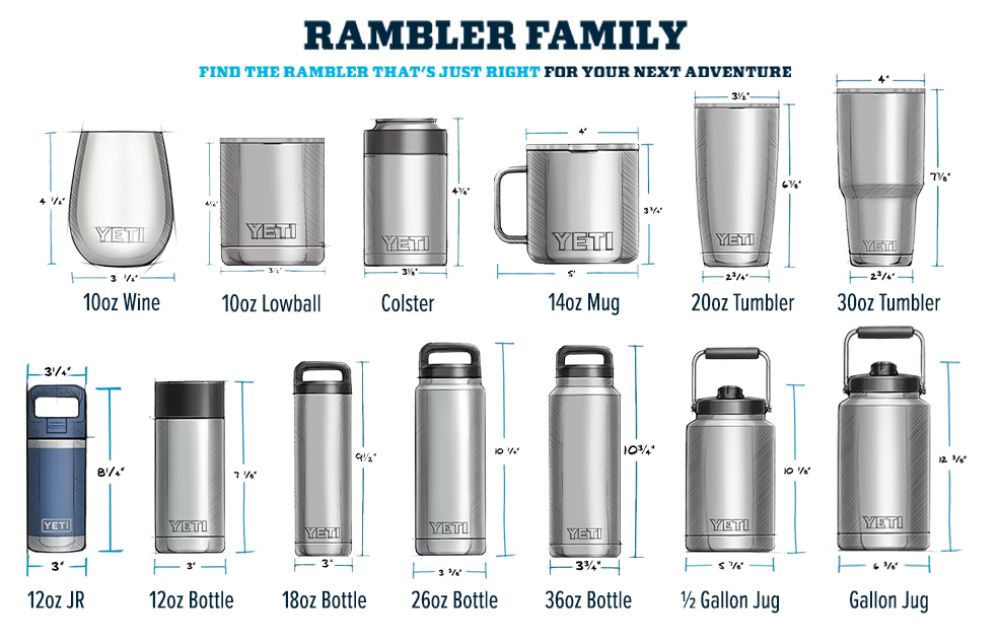 Yeti rambler cups and bottles all sizes and capacities Hunting Waterfalls