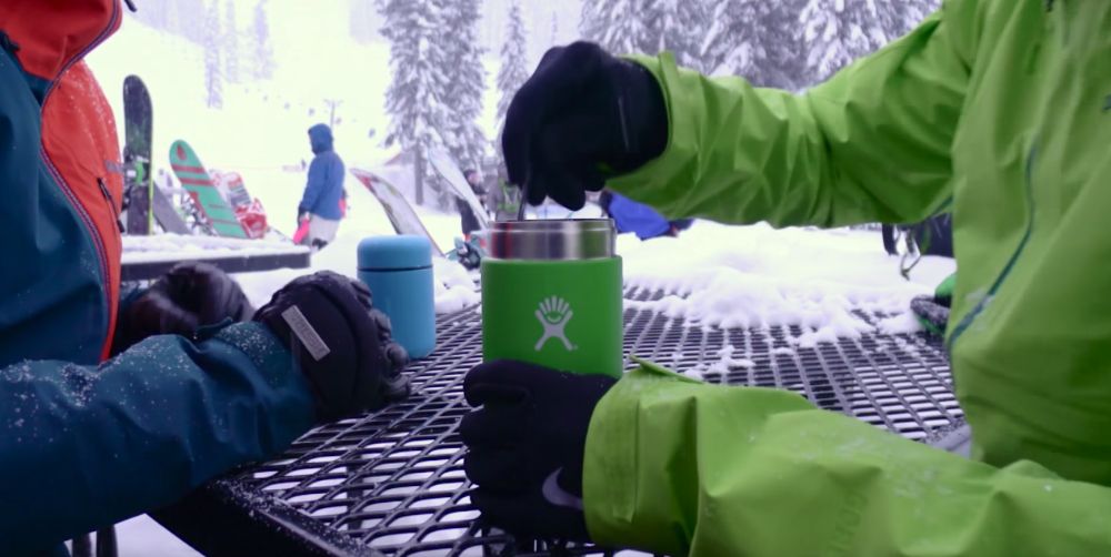 hydro-flask-bottles-green-in-the-snow - Hunting Waterfalls