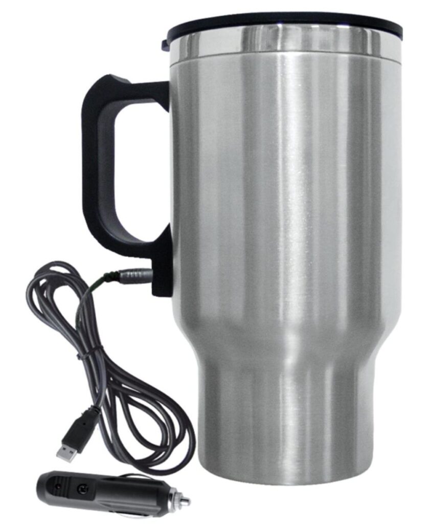 Electric Car Cup Travel Heating Cup Stainless Steel Coffee Cup and Handle Set, 
