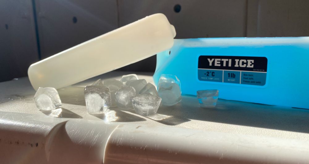 Photo of Yeti Ice packs and loose ice on top of cooler