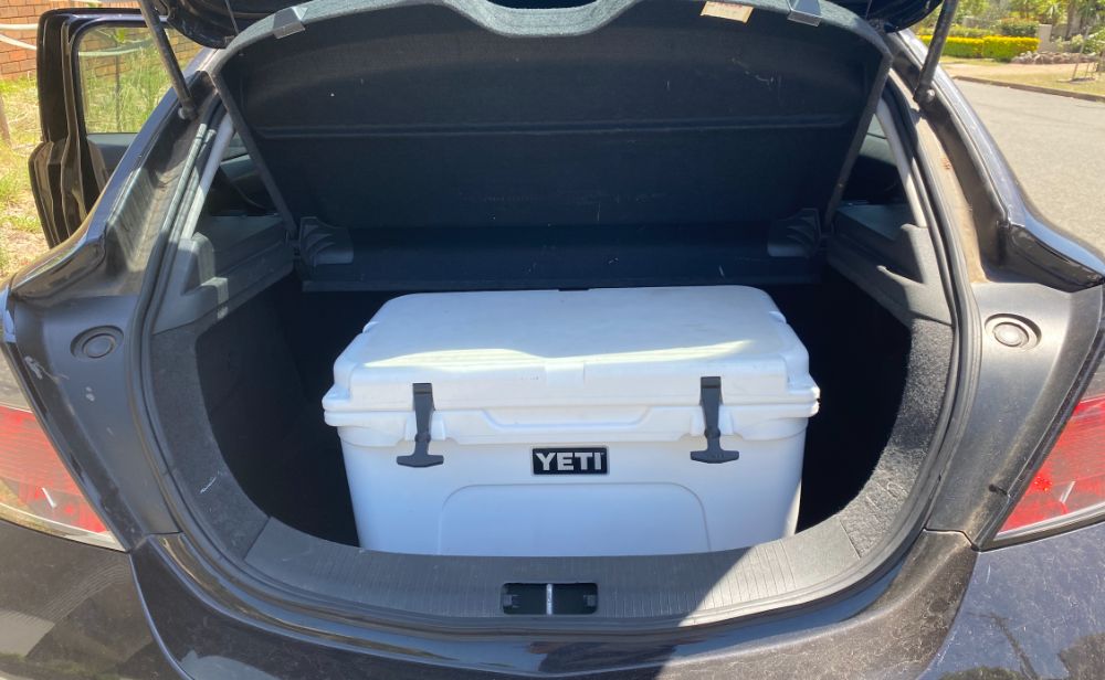 Photo of White Yeti Cooler In Trunk of Car