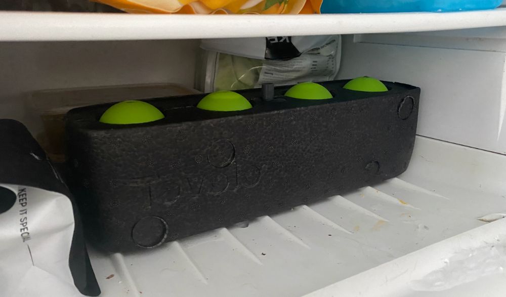 These ice spheres(?) that I just found out my new fridge makes :  r/mildlyinteresting