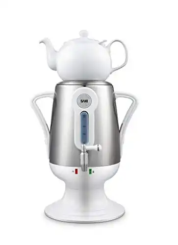 Saki Electric Samovar Stainless Steel Tea Maker with Porcelain Teapot (120 V, 3.2 L)