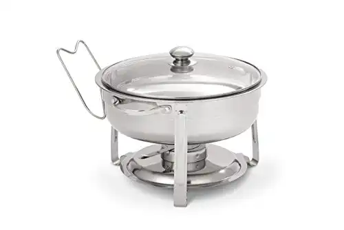 Artisan Stainless Steel Round Buffet Chafing Dish with Glass Lid (4 Quart)