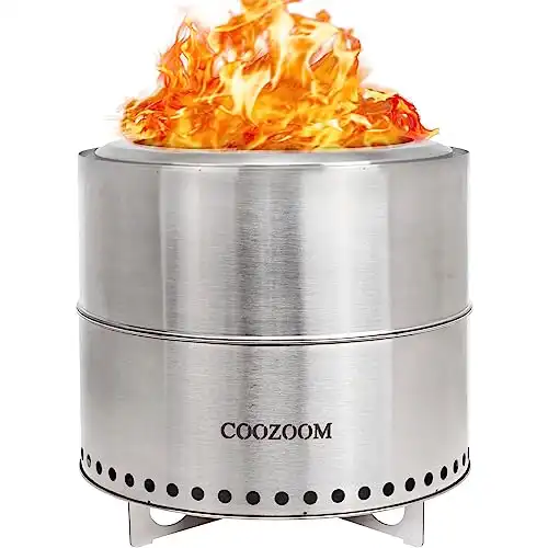 COOZOOM 19 Inch Large Smokeless Fire Pit with Stand